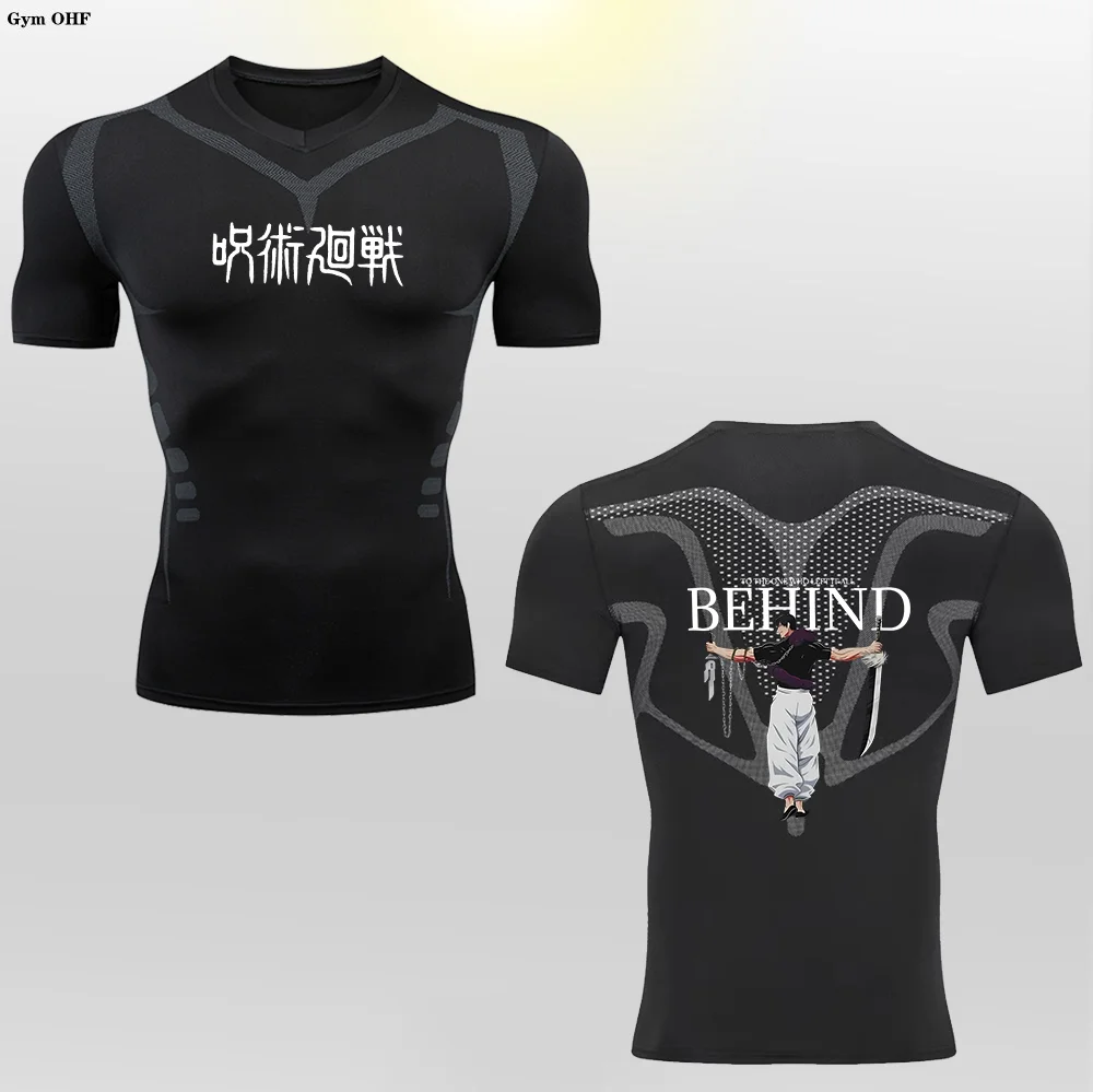 Koszule kompresyjne męskie Anime Jujutsu sportowe szybkoschnąca druga skóra legginsy gimnastyczne trening do biegania Rashgard T Shirt topy Fitness