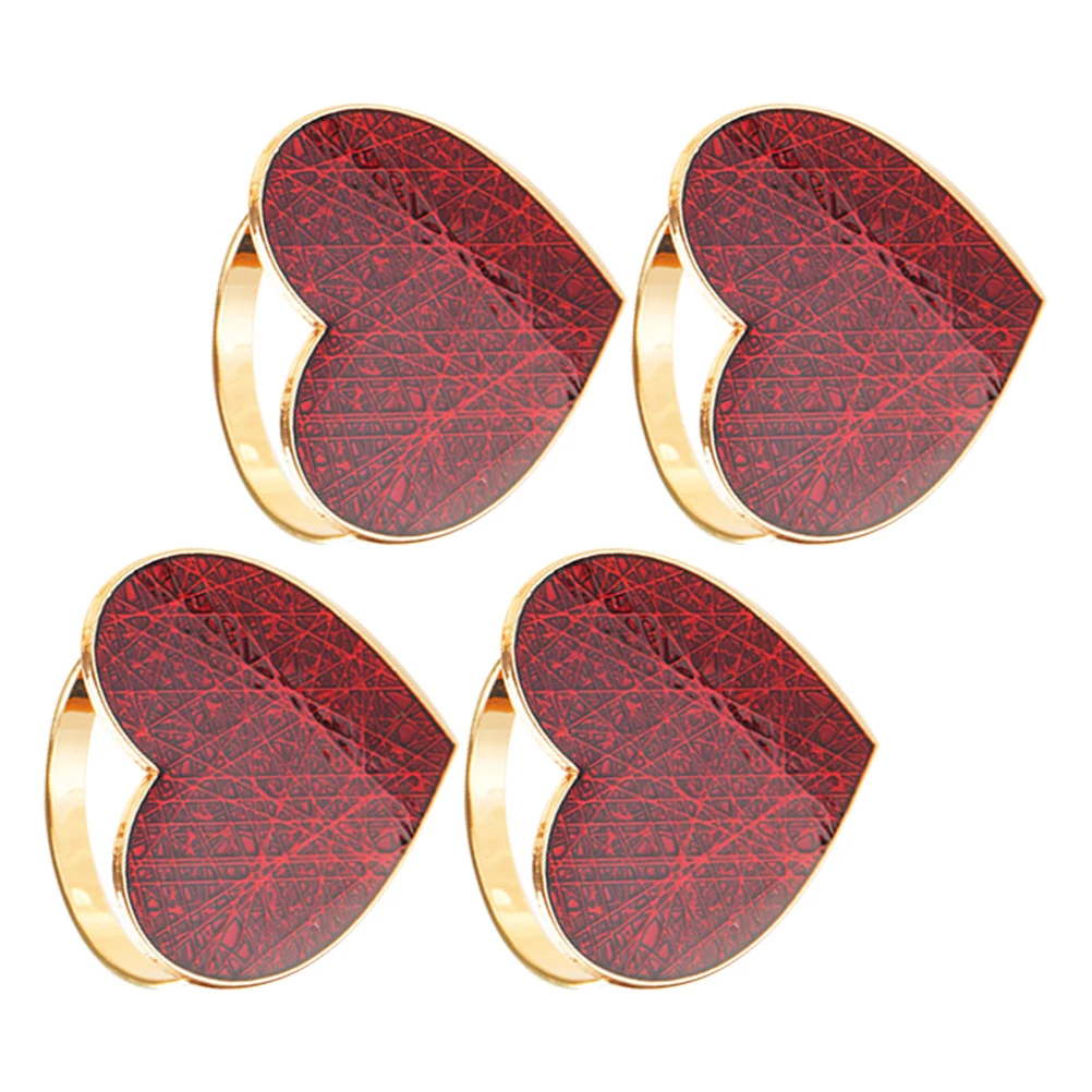 

4pcs Red Heart Shaped Metal Napkin Rings Valentine Day Table Decor Romantic Wedding Party Accessories