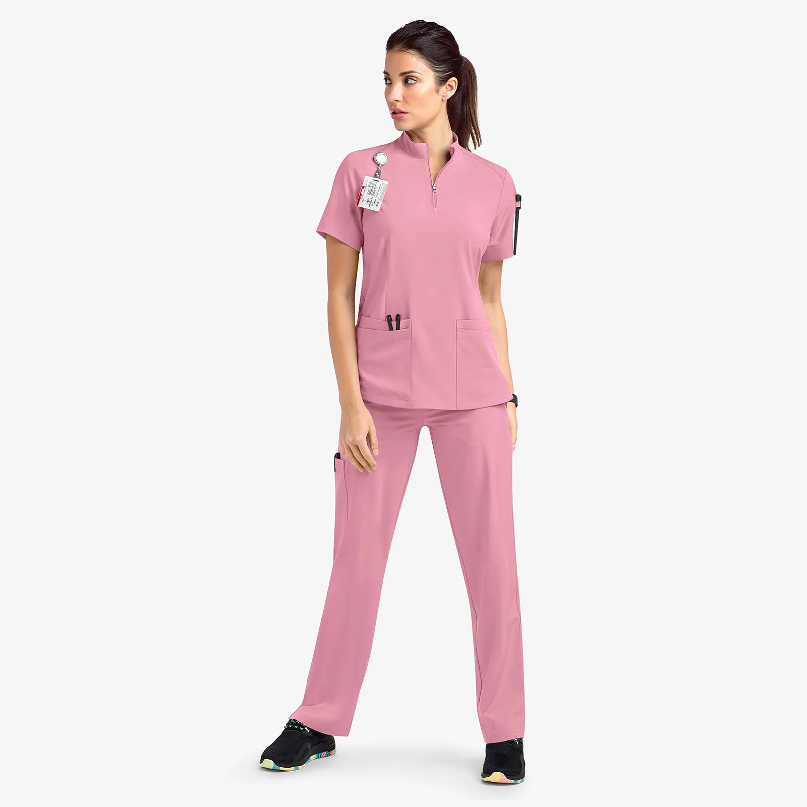 Sommer Casual Stehkragen Reißverschluss Kurzarm Chirurgische Kleidung Schönheitssalon Krankenschwester Arbeitskleidung Krankenhaus Scrubs Uniform