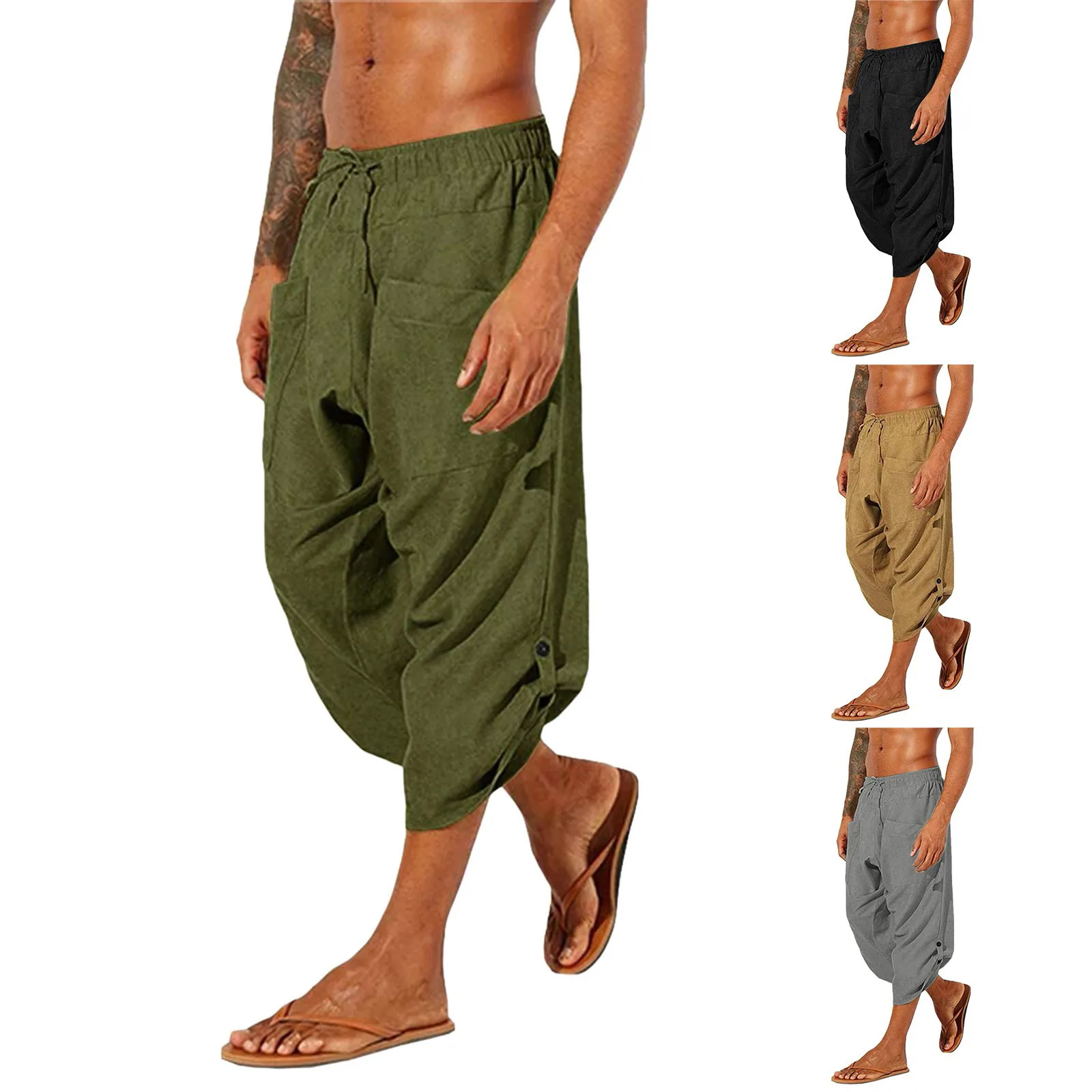 Pantalones de primavera y verano para hombre, pantalones informales de Color sólido, pantalones de playa sueltos a la moda, Sippers para niños pequeños