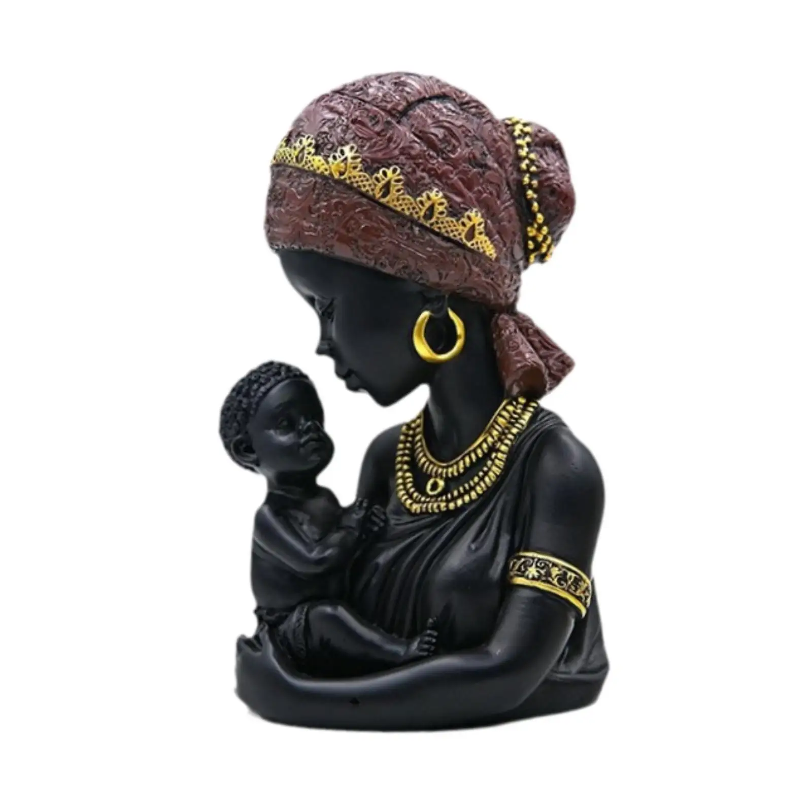 African Mother and Child Statue African Art Bust Statue Mother and Child Sculpture for Bookcase Hotel Shelf Entrance Tabletop