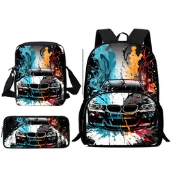 3Pcs Set Luxury sports car logo Backpacks Shoulder Bag Pencil Case Pupil Large Capacity School Bags for Boys Girls Best Gift