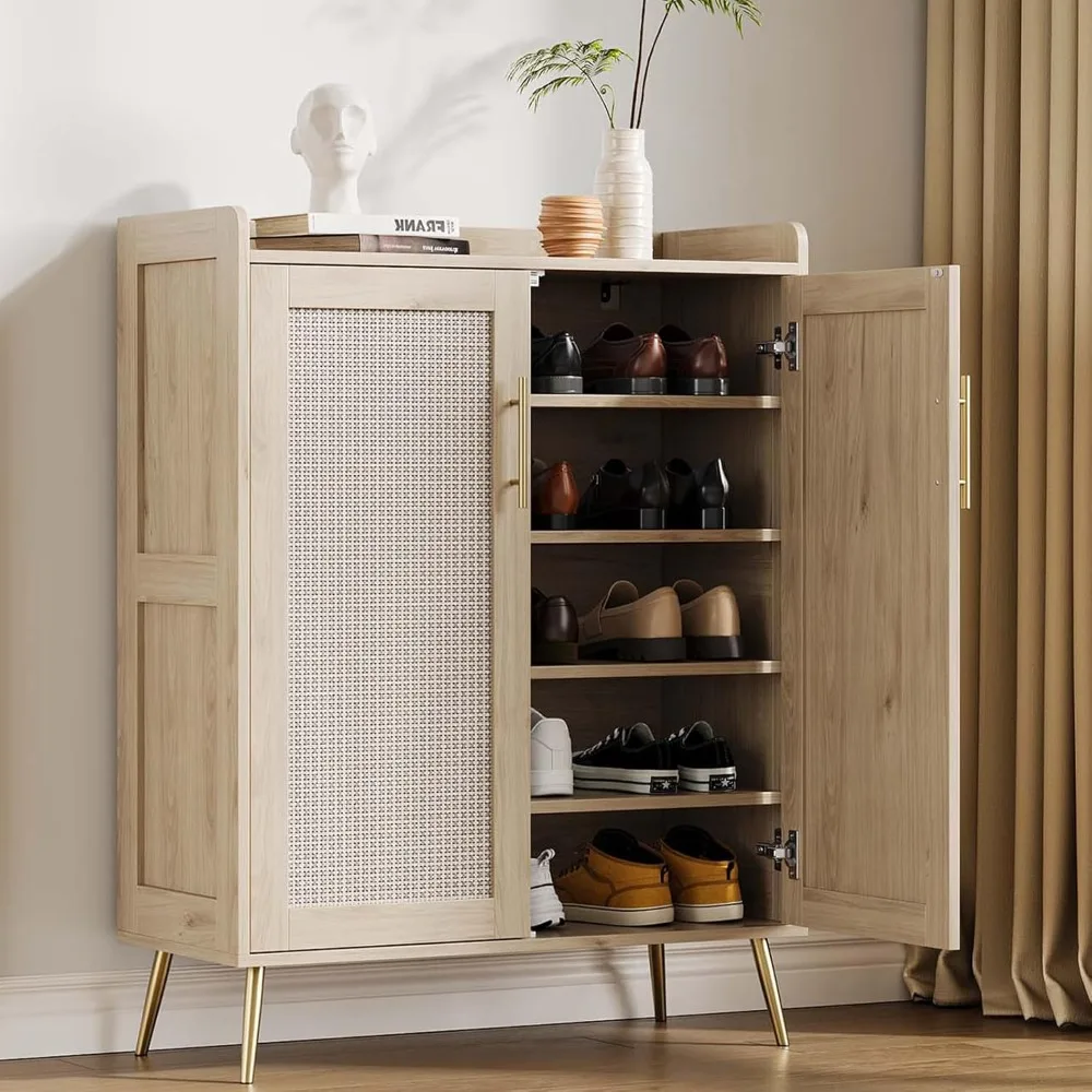 

Rattan Shoe Cabinet, 5-Tier Shoe Storage Organizer Cabinet with Adjustable Shelf for Entryway, Freestanding Shoe Rack for Livin