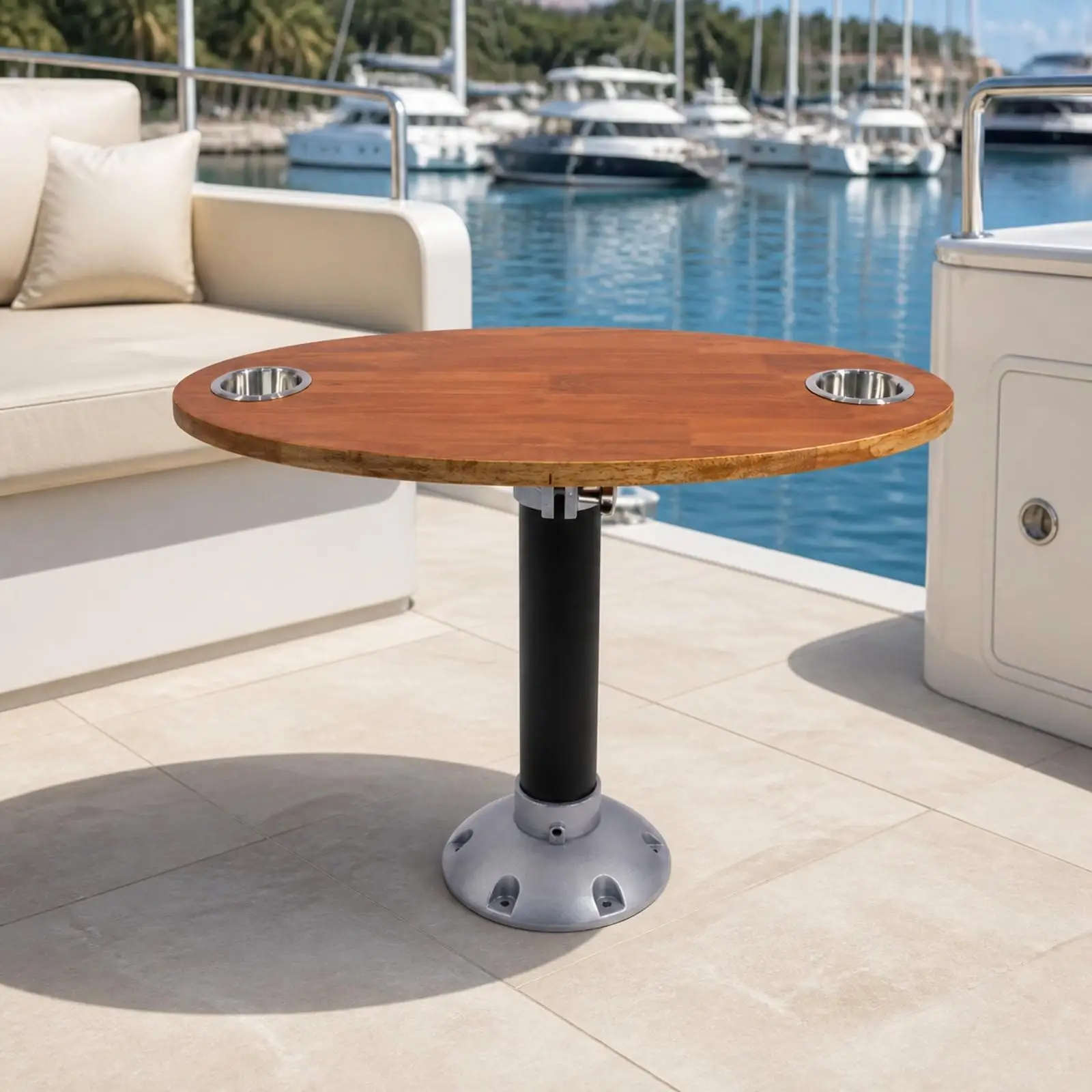 Oval Pedestal Table with Cup Holders Sturdy Detachable Top Table with Pedestal Base Stable Space-Saving for Boats, Yachts