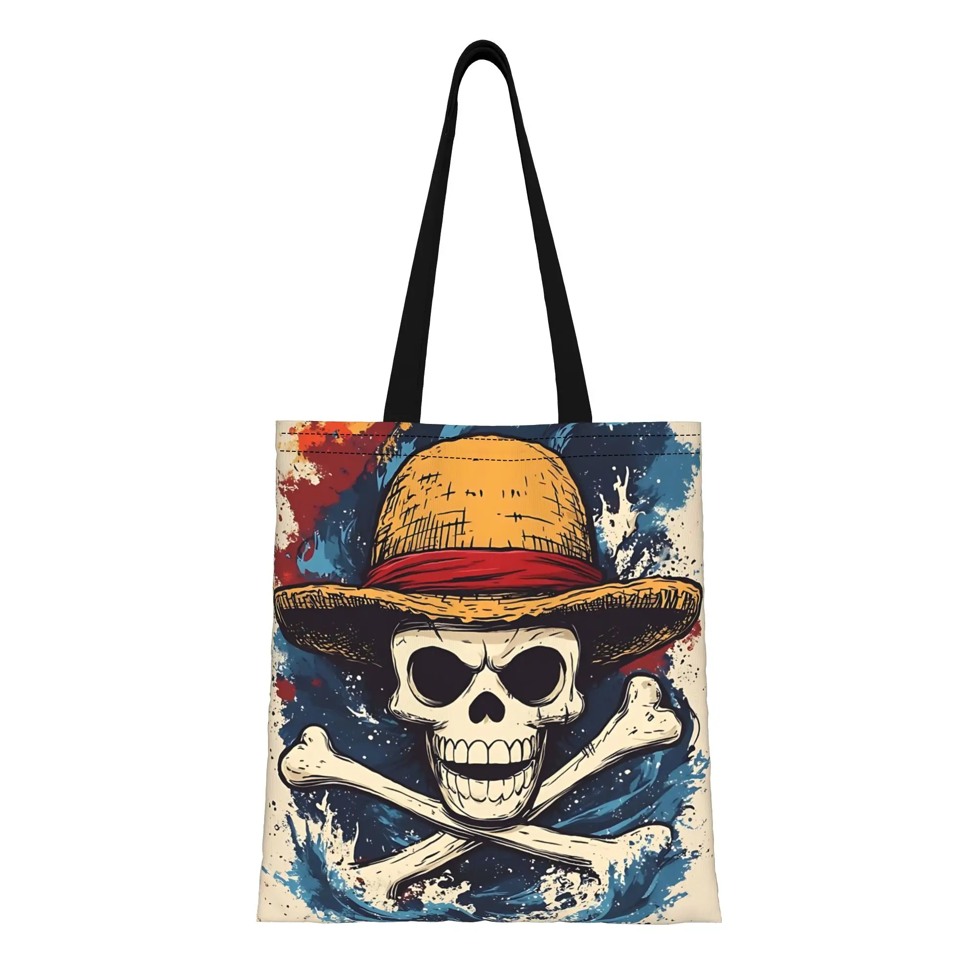 

Холщовая сумка-шоппер с изображением пиратского флага One Piece, 1 шт., идеально подходит для покупок и личного использования, отличный подарок.