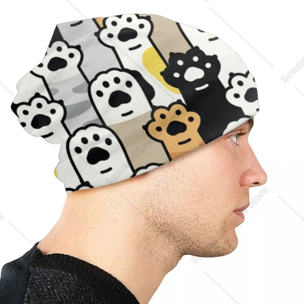 القط باو هريرة البصمة Skullies Beanies قبعات للجنسين شتاء دافئ محبوك قبعة الكبار مضحك الحيوان بونيه القبعات في الهواء الطلق قبعة تزلج
