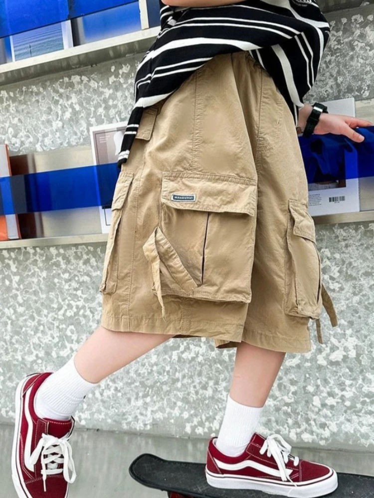 Boys Mid Length Cargo Shorts 2026 Summer New Casual Loose Fit Lightweight Outdoor 6