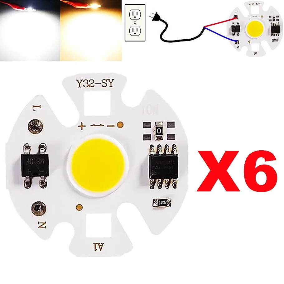 

6 шт. Y32 светодиодная лампа COB с чипом Smart IC 3 Вт 5 Вт 7 Вт 9 Вт 220 В для DIY светодиодная лампа потолочного освещения источник прожектора нужен не трансформатор