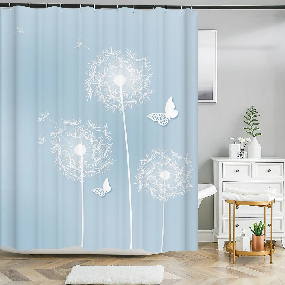 Bathroom Waterproof Shower Curtain Simple Leaf Dandelion Printed Curtain Home Decor Polyester Fabric Shower Curtain with Hook