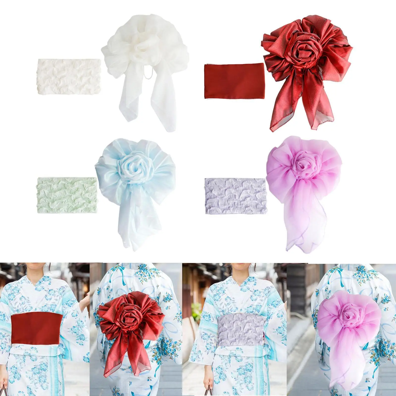 Yukata Belt Soft for Lady Women Easy to Put on Kimono Obi Belt Cummerbund Sash Traditional Pre Tied Bow for Performance Festival