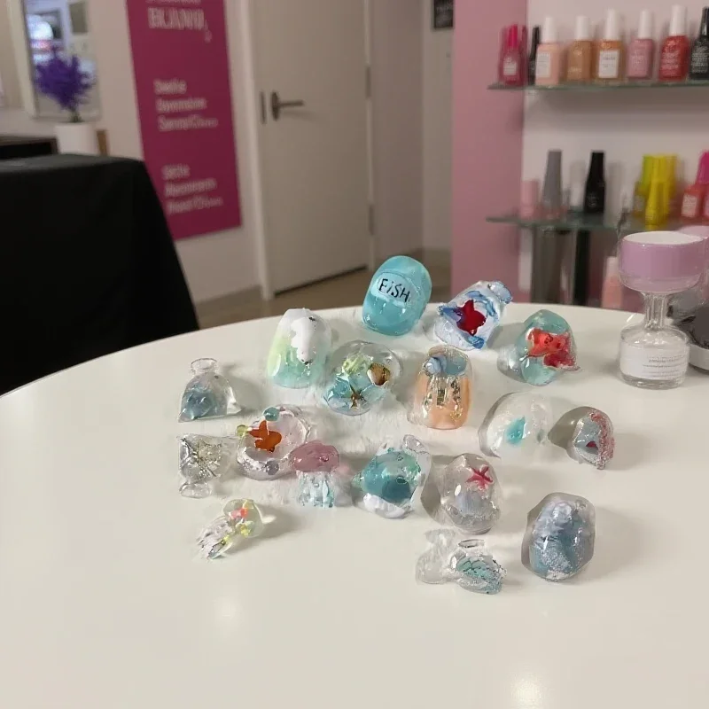 1 قطعة قذيفة البحر نجم البحر ذهبية قنديل البحر الأسماك ثلاثية الأبعاد سيليكون مسمار قالب الصيف البحر قنديل البحر لتقوم بها بنفسك قالب من السيليكون مسمار الفن العفن