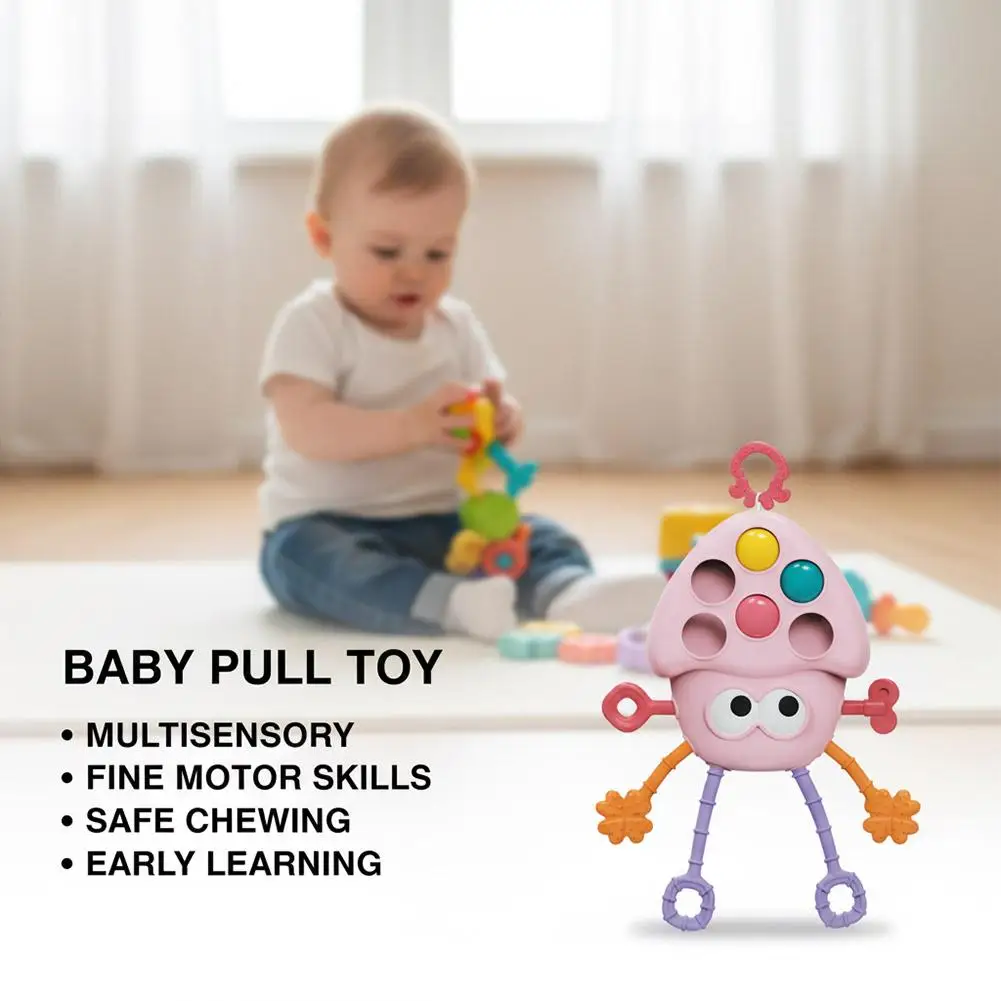 Baby Pull String Activity Toy Montessori Sensory Silicone Teething Toy Fine Motor Skills Development Interactive Travel Toy