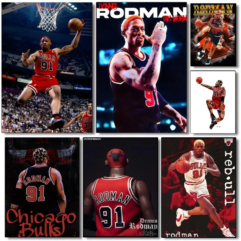 Basketball Star D-Dennis Rodman Poster Self-adhesive Advanced Aesthetic Printing Paper Wall Art For Living Room Home Decor