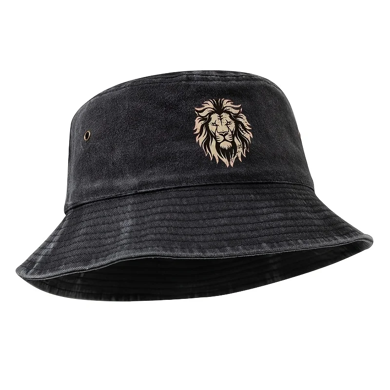 Unisex Fashionable and Versatile Printed Color-Block Lion Head Bucket Hat, Lightweight Outdoor Bucket Hat, Trucker Fisherman Hat