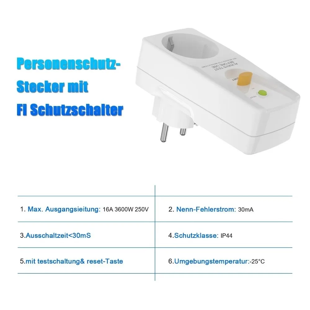 16A Rating GFCI Plug Leakproof Design FI Safety Switch Leakage Protection Plug EU Plug Safety Protection Plug Home Circuit