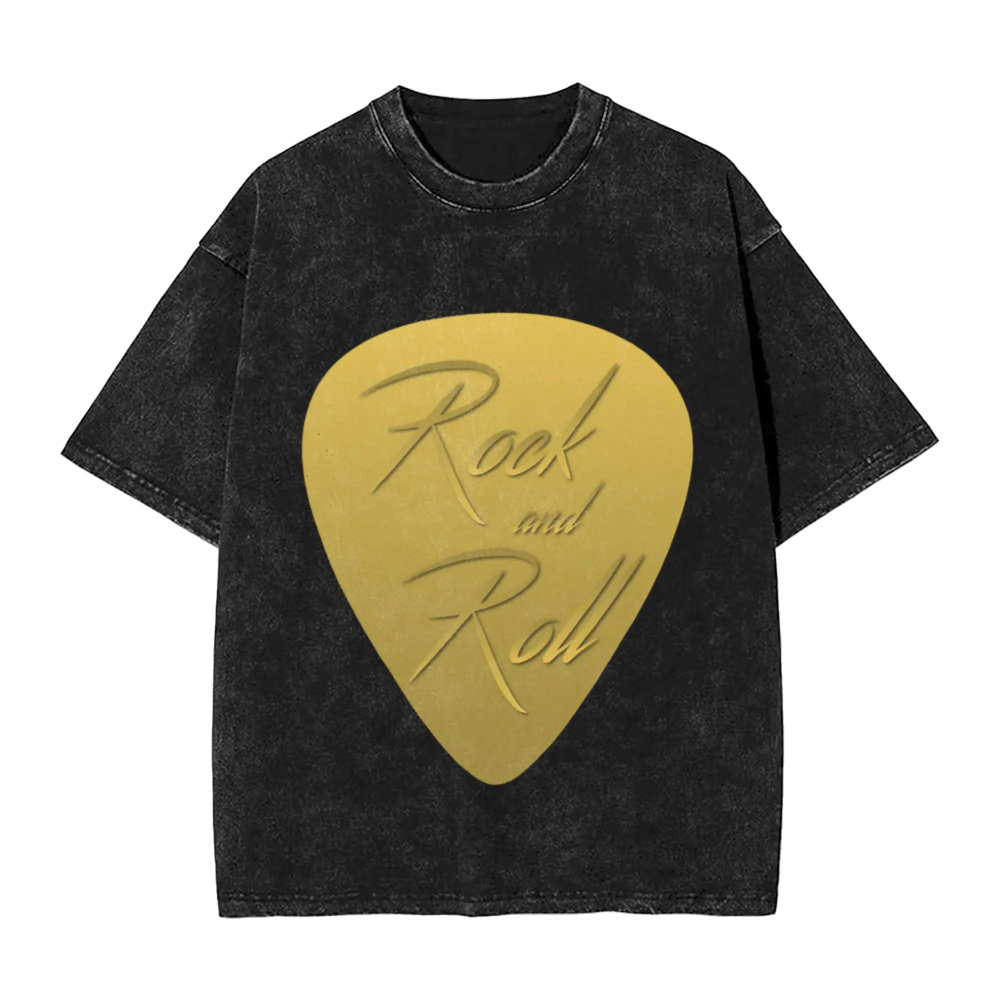 Rock and Roll Gold Pick Classic Comfort A Washed T Shirt Men's Women's Oversized Cotton Tees Tops