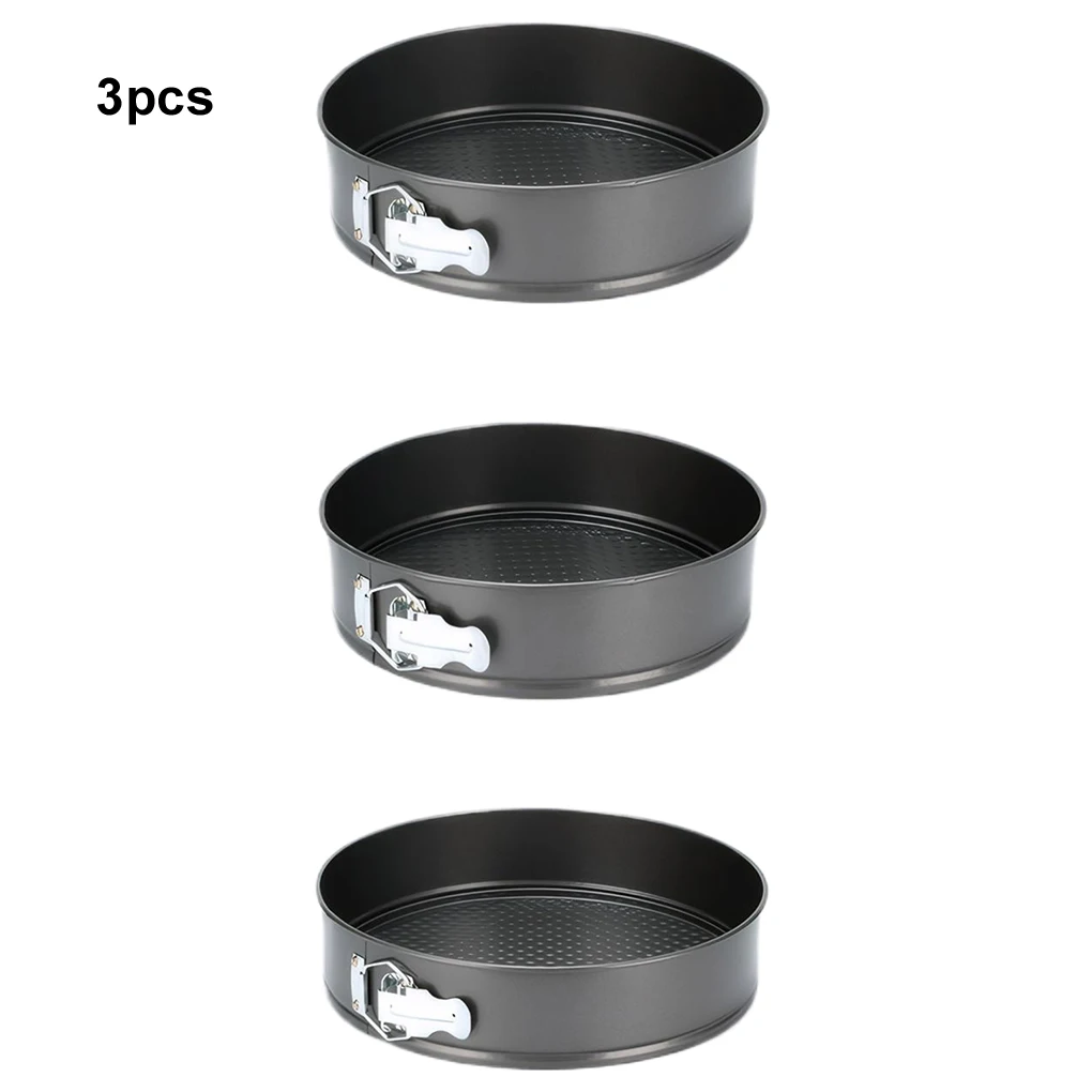 3x Black Round Cake Pan Set Made Of Stainless Steel Corrosion Resistant Non-stick Food Grade balck