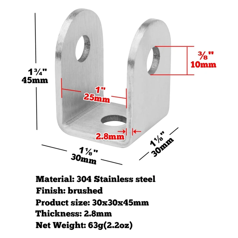 B03B-10 Pcs U Bracket For 1 Inch Panel,Bracket Stamped 304 Stainless Steel,1/3 Inch Thick
