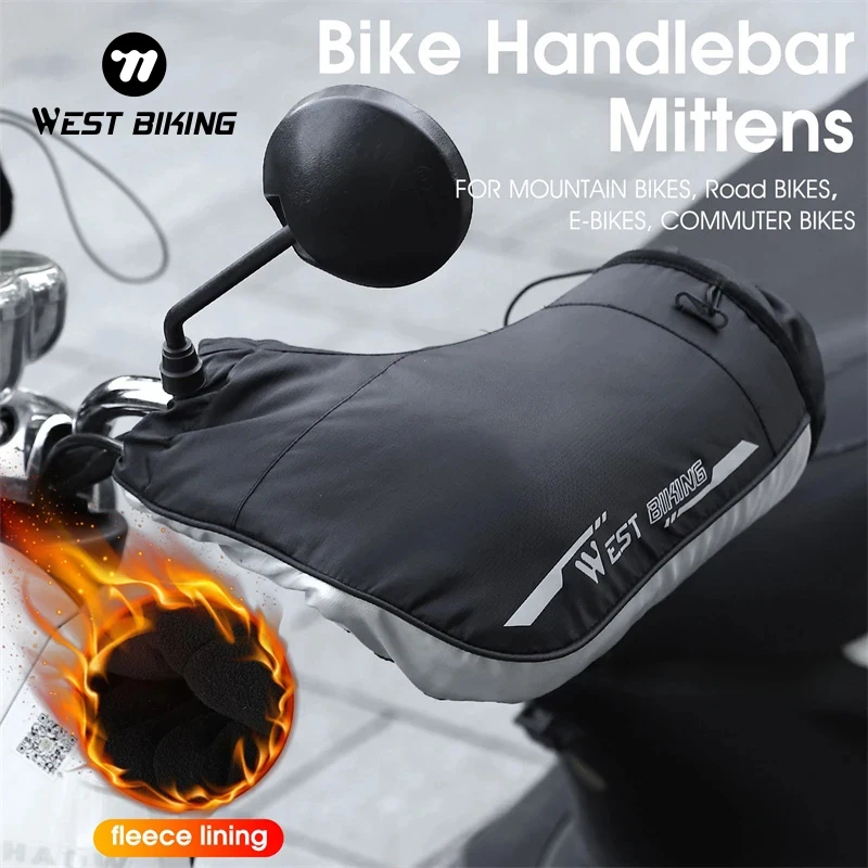 

WEST BIKING Windproof Thermal Bar Mittens MTB Road Bicycle Electric Bike Commuter Handlebar Cover Reflective Cycling Gloves