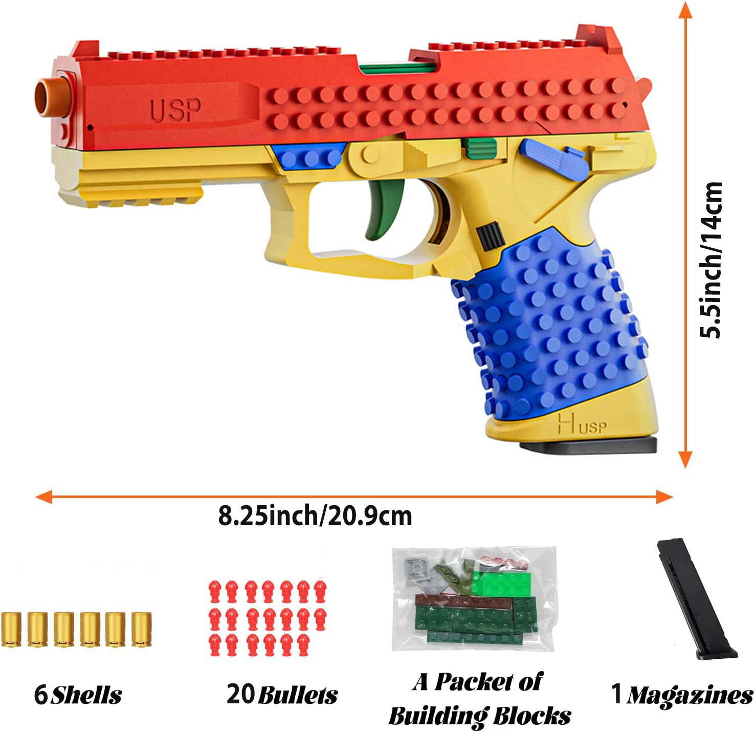 Shell Ejecting Toy Foam Blaster DIY Building Block Handle Set Fun Assembly Toy with Reusable Parts Blaster Gifts for Boys