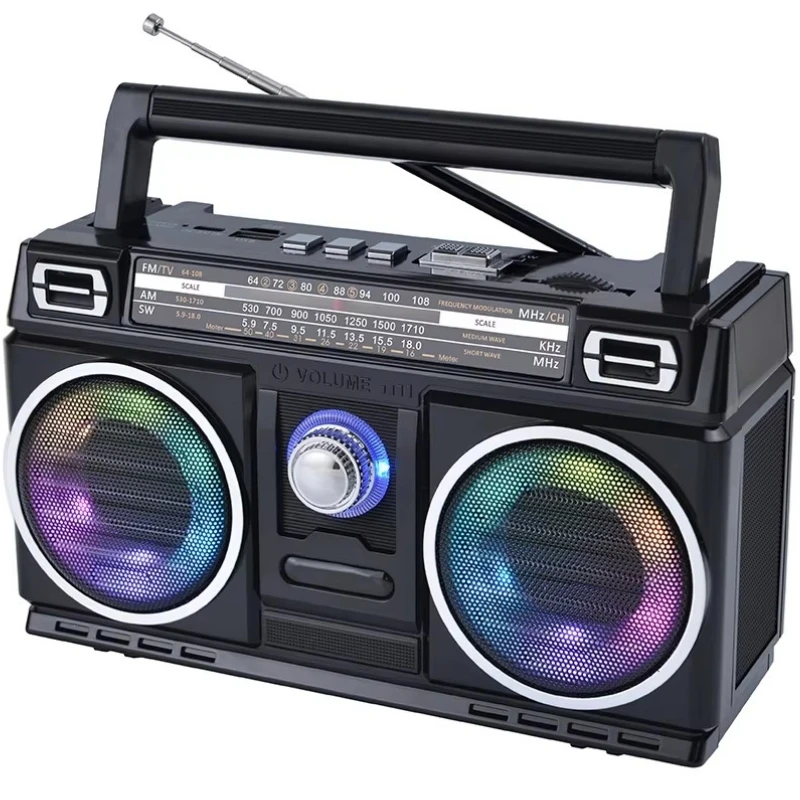 New Arrival Retro Bluetooth Audio AM/FM/SW Radio Outdoor Portable Pluggable Radio With Color Atmosphere Lamp Wireless Speakers