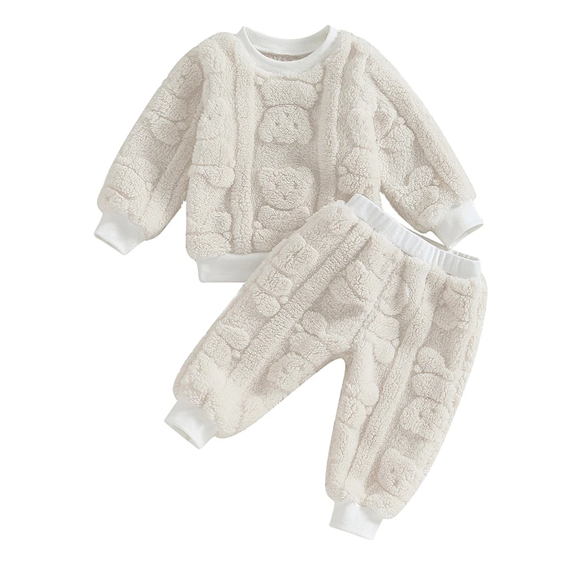 Baby Boys Pants Set Furry Bear Long Sleeve Crew Neck Sweatshirt with Sweatpants Infant Clothes