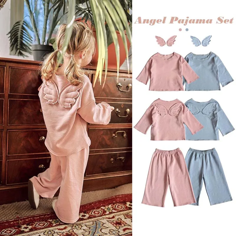 2025년 가을 아기 여아용 3D 날개 홈웨어 상의와 바지 투피스 세트, 키즈 부티크 의류 (단품 판매)