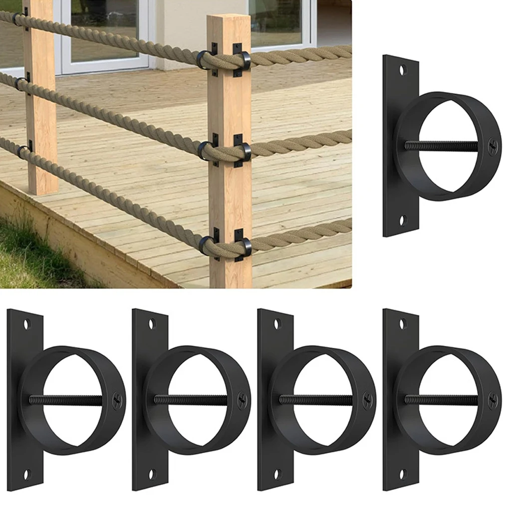 10Pcs Rope Support Caps Cover Stainless Steel Brackets Black Rope Clamps For Rope Fencing Stair Deck Screw Securing Rope