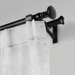 1/4PCS Black Curtain Rod Brackets Wall Curtain Rod Retainers Double Bracket Curtain Rod Hooks Aluminum Alloy Curtain Rod Hangers