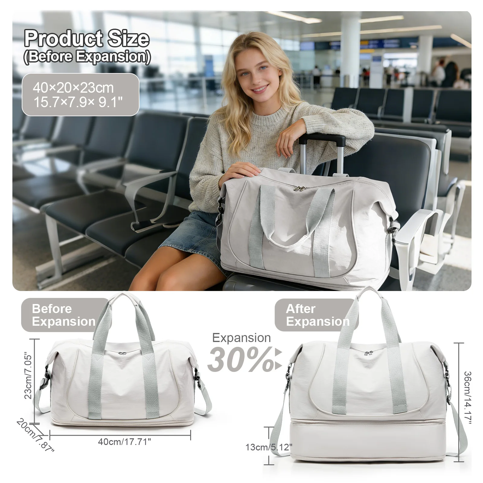 Travel Bag for Women, Cabin Bag for Ryanair Airlines Under Seat Travel Bag Waterproof Hand Luggage Bag With Shoe Compartment