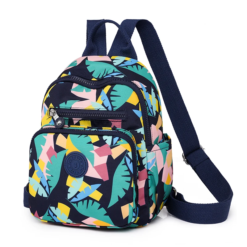 Small Women Backpack Nylon Girls Shoulder Bags Printed Flower Handbags Female Knapsack Ladies Daypack Rucksack School Bag