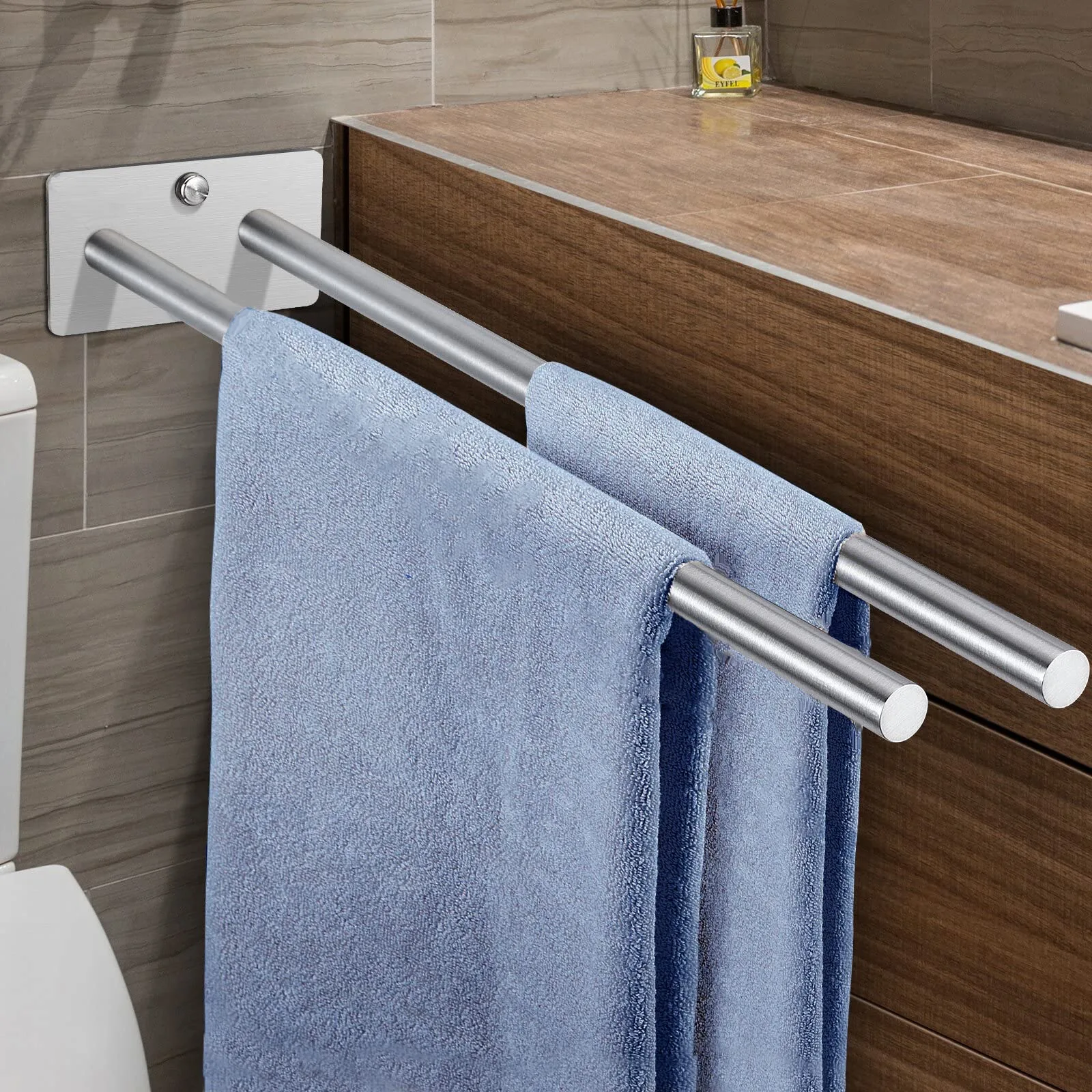 

Stainless Steel Towel Holder No Drill Wall Shower Towel Shelf Kitchen Towel Hanger Self Adhesive Double Bar Bathroom Towel Rack
