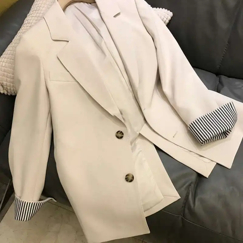 

Loose Casual Silhouette Suit Outer Women Autumn New Sle Long Sve Pure Color Busin Lady Suit Jaet for Women