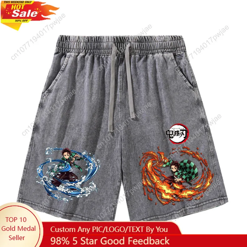 

Anime Demon Slayer Kimetsu No Yaiba Shorts Mans Womans Short Pants Vintage Cotton Elastic Soft Beach Shorts Customized Pants