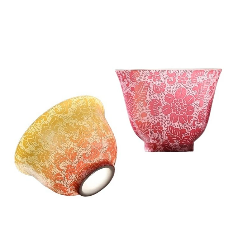 Ceramic Handmade Grilled Flower Teacup High Value Master Cup Tea Set Tea Tasting Cup Qixi Festival Gift
