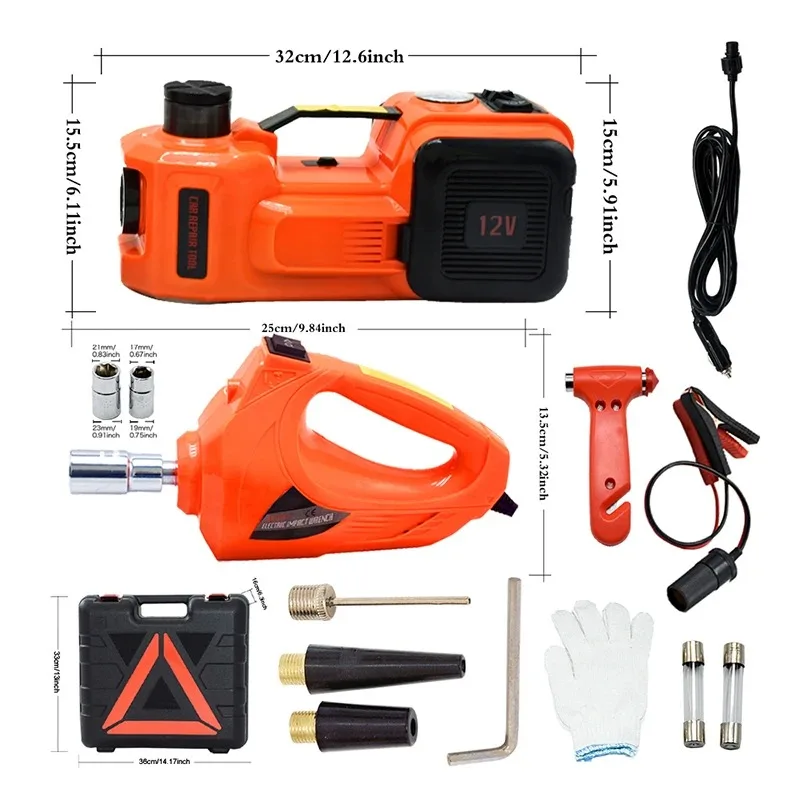 3 Ton Electric Car Jack 1-10T 12V Hydraulic Vehicle Tool with Air Pump And Electric Impact Wrench 3-in-1 Vehicle Repair Equipmen