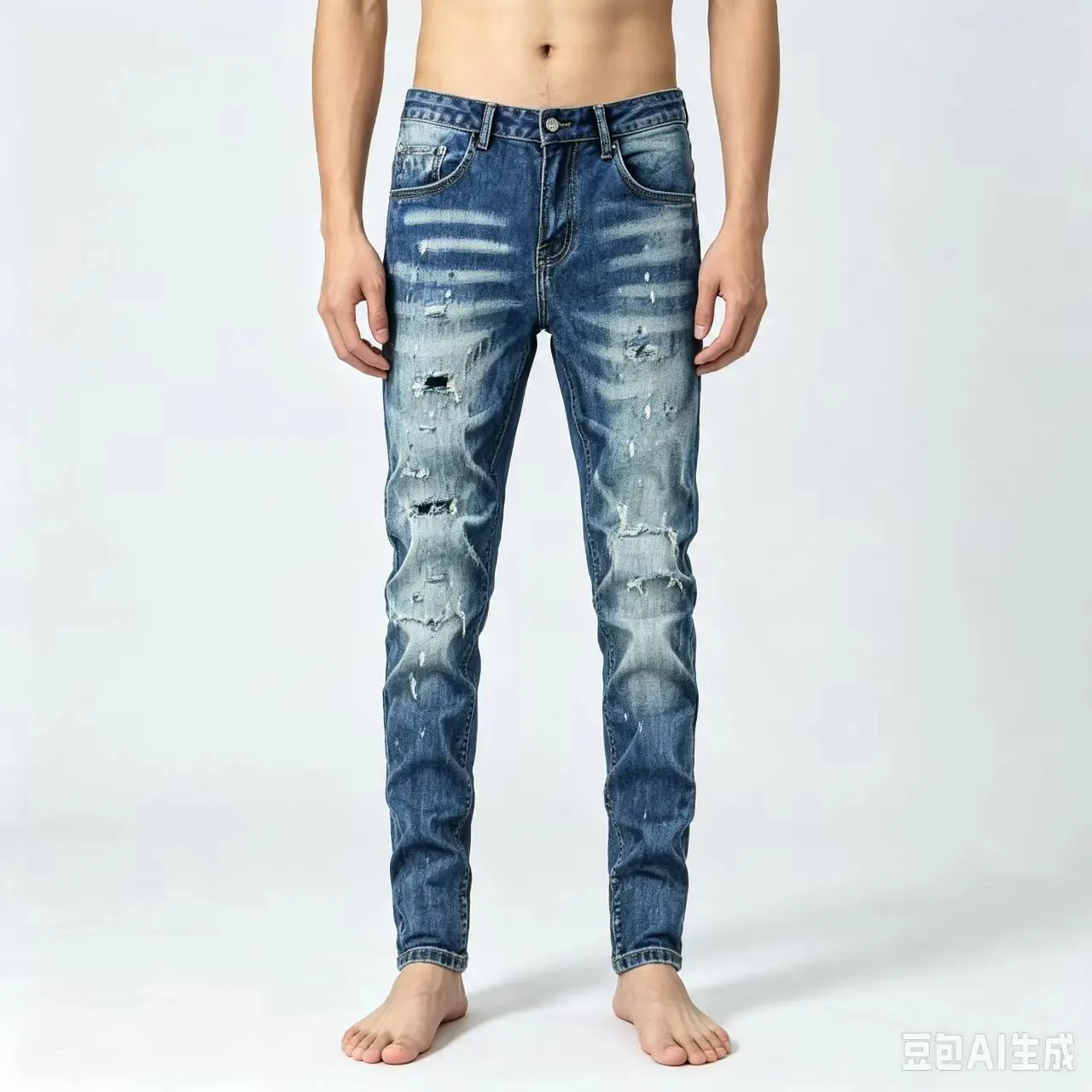 Retro Blue Y2K Men's Jeans High-Quality Embroidered Scratched Painted Washed Nostalgic Fashion Designer Blue Jeans for Men
