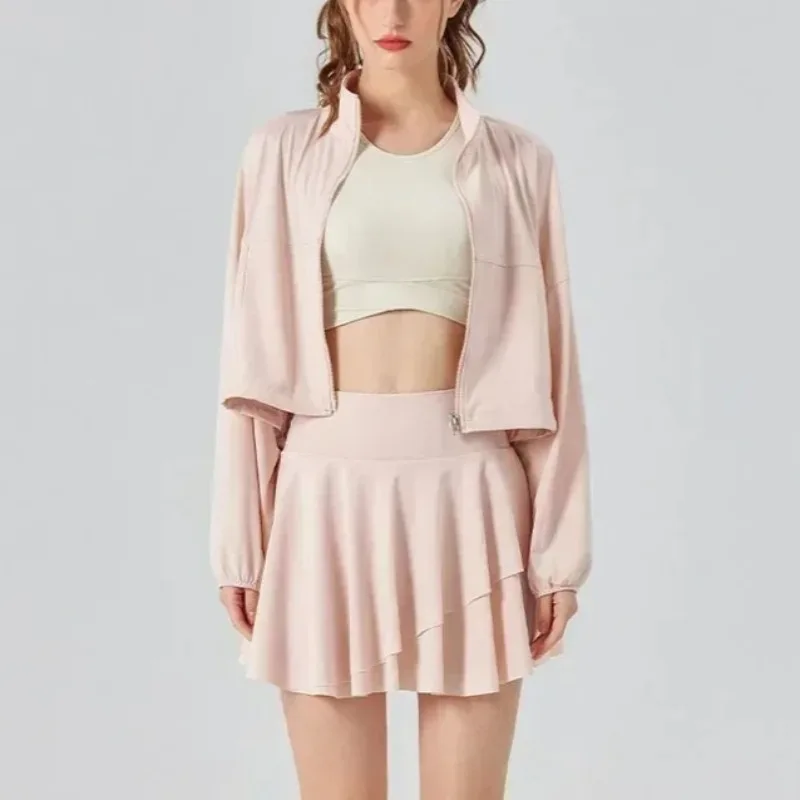 

Комфортный солнцезащитный женский спортивный комплект для тенниса и гольфа, куртка с длинными рукавами для тренировок на открытом воздухе и плиссированная юбка, комплект из 2 предметов