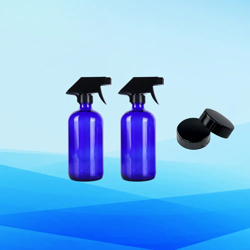 1Set Glass Spray Bottles Blue Refillable 2 500Ml Bottles 1 Nozzle Portable Travel Subpackaging Container