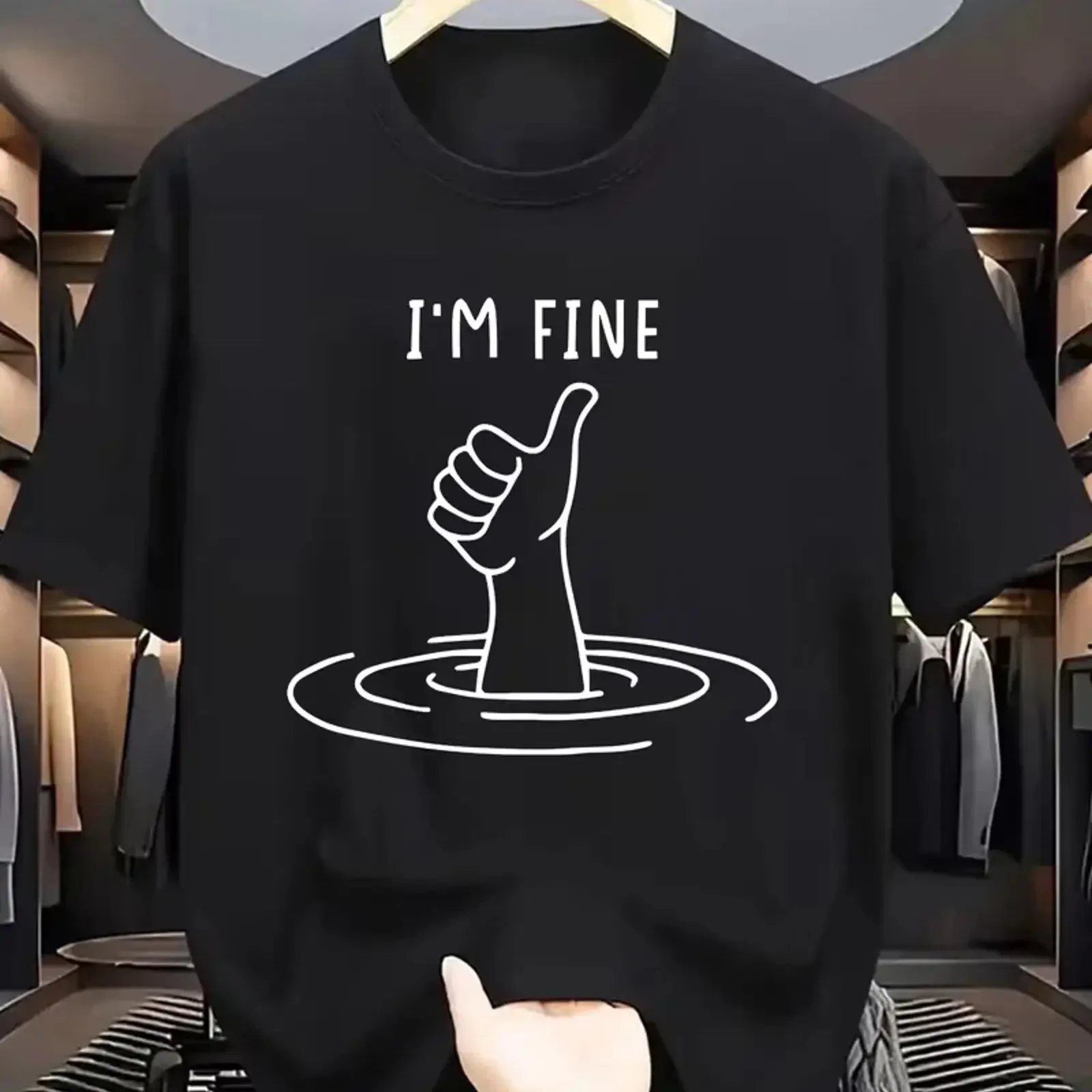 Men's T Shirt I'm Fine Crew Neck Casual Everyday Stylish Comfortable vintage Washed fashion Soft Unisex Slightly