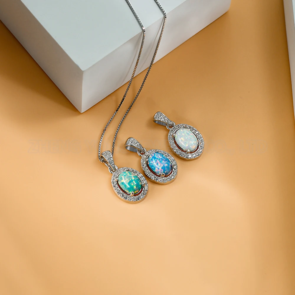 Classic Oval Shape Pendant 925 Silver DIY Color Opal Pendant for Women