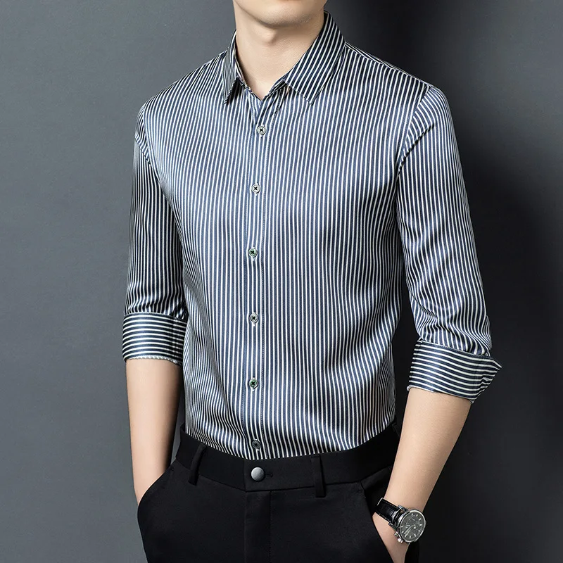 New Men Shirt Long-sleeved Business Silk Shirt Spring Autumn Clothes