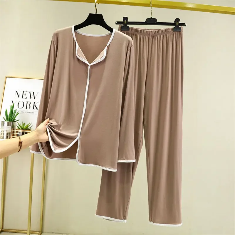 

Modal Cotton Nightwear 2 Piece Sets Womens Spring Loose Long Sleeve Loungewear Suits Casual Nightwears Pants Sleepwear Outfits