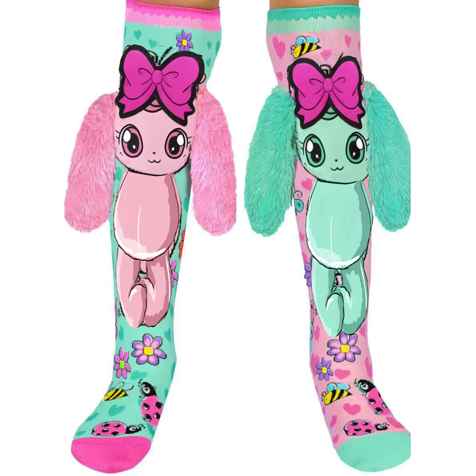 Fashionable knee length socks for girls, hand sewn cartoon dog ear socks that can be worn by both children and adults