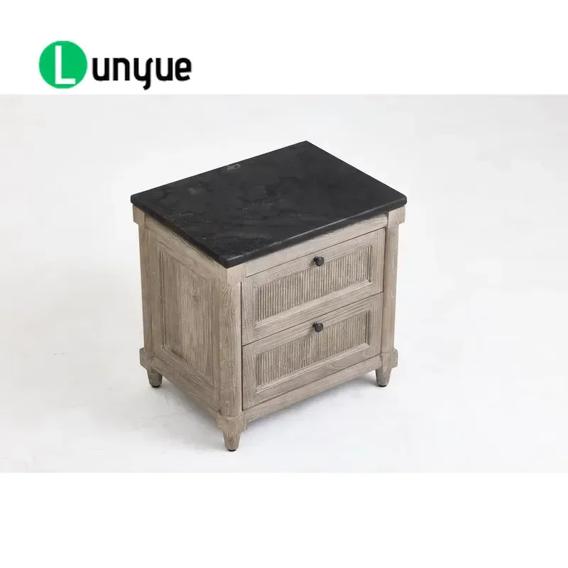 Rustic Elm 2 Drawer Bedside Table with Recessed Front for Bedroom Use