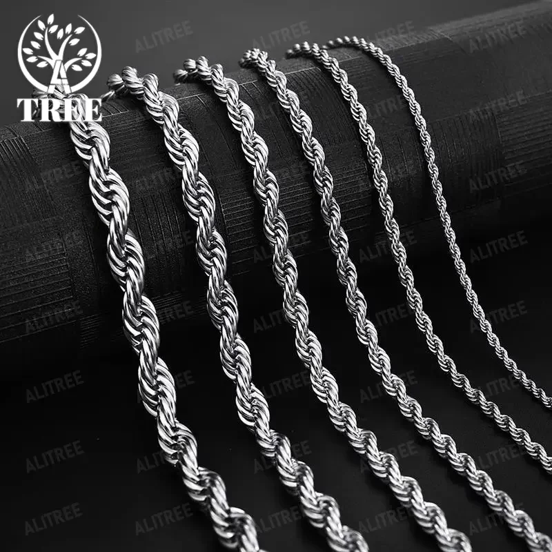 

2/3/4MM 16-24 Inches 925 sterling silver Rope Chain Necklace For Men Women Fashion Punk Wedding Party Gifts Jewelry