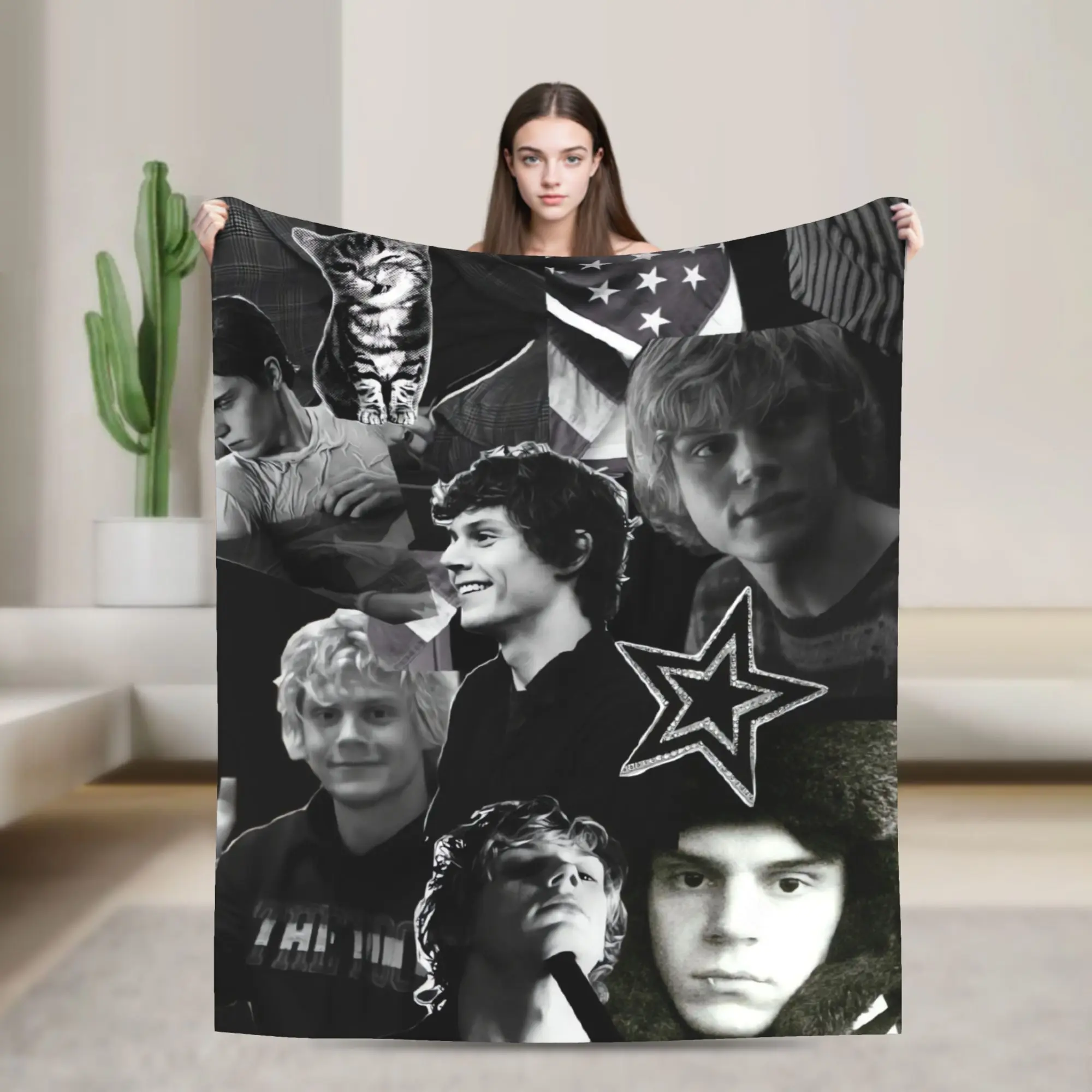 Vintage Evan Peters Black White Group Blanket  Soft Warm Plush Bedding Throws For Living Room Travel Flannel Bedspread Bed Cover