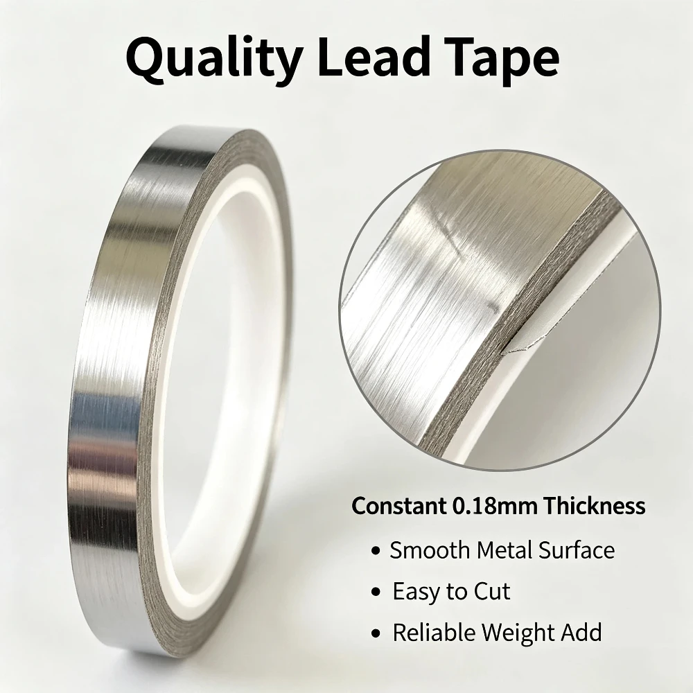 1 Roll of Length 4 Meters Thickness 0.18mm Width 6.35mm Thick Tennis Racket Weighted Lead Tape for Badminton Racket Golf Clubs