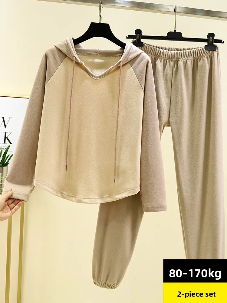 

Комплект домашней одежды Color Blo: женский зимний утепленный костюм с капюшоном, свободные брюки, комплект из двух предметов, повседневный стиль