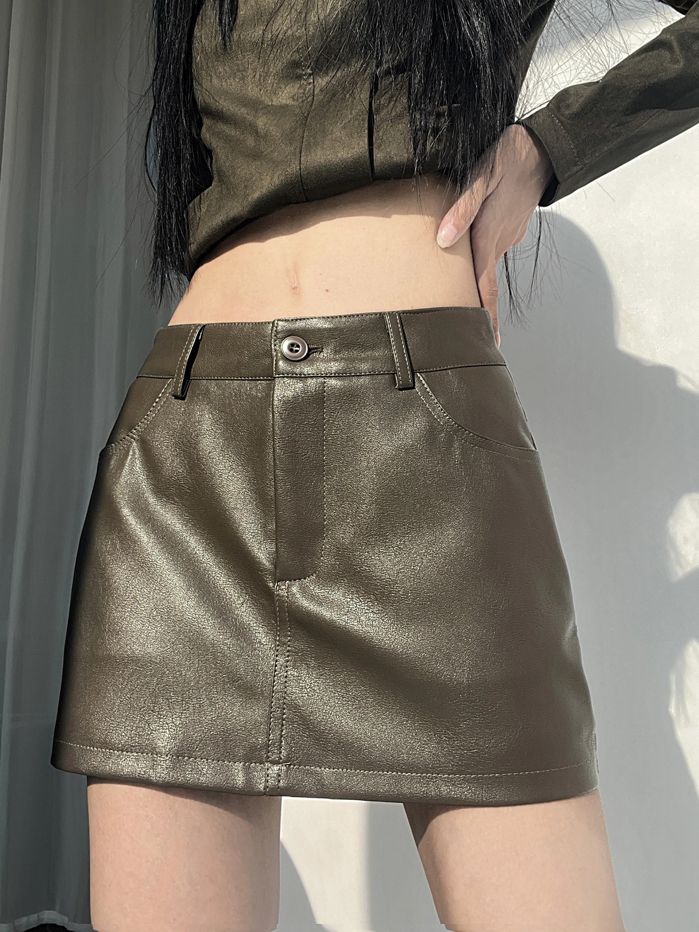 

Юбка трапециевидной формы с высокой талией, женская облегающая юбка из искусственной кожи с запахом, сексуальная юбка для девочек, осень-зима, High Faion Sense